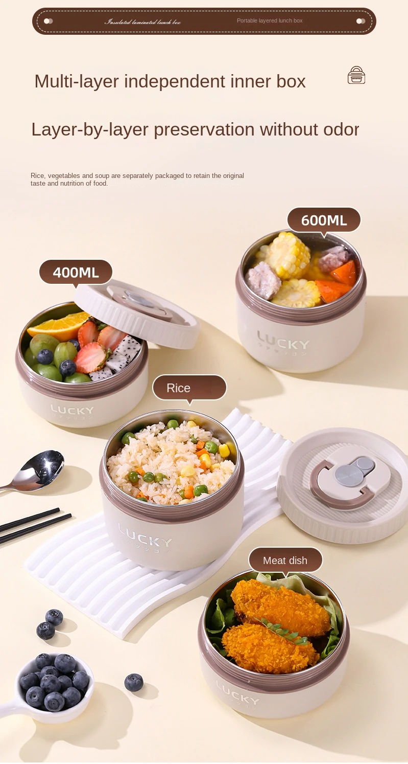 304 Stainless Steel Insulated Keep Warm Thermal Bento Lunchbox Food
