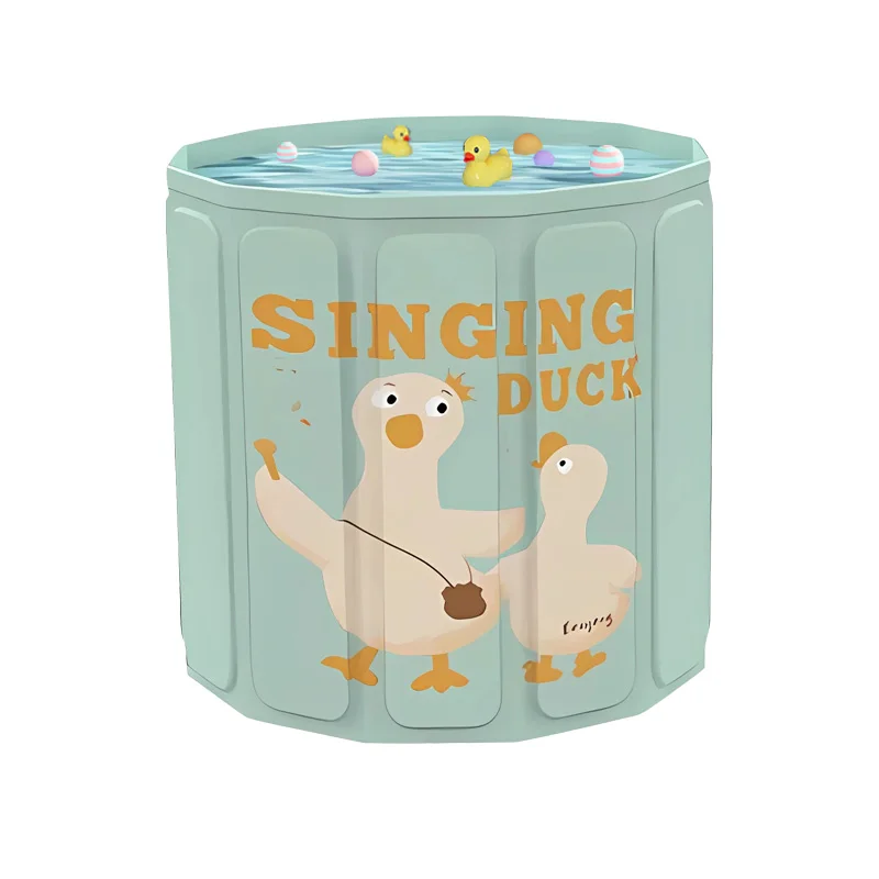 Blue Quacking Duck Design Folding Infant Bath Tub with Swift Drainage System and Dual Outlets for Enhanced Thermal Insulation