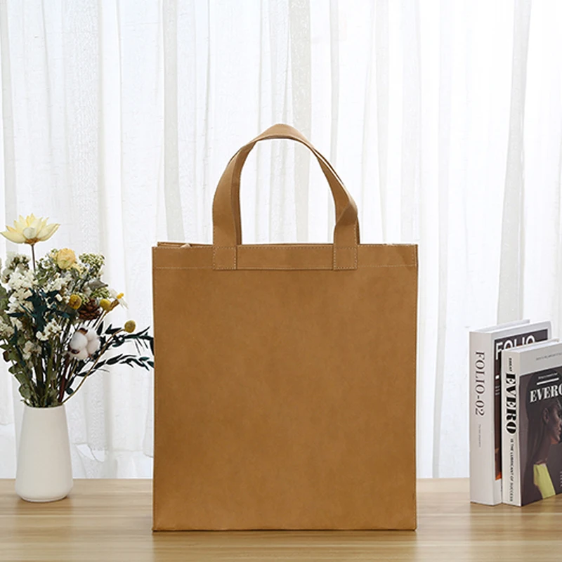 Wholesale Custom Your Own Logo Kraft Paper Bag Washable Tote Shopping Bag