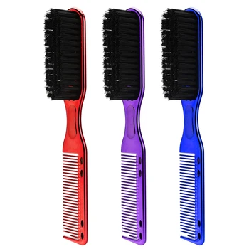 Double-Sided Hairdressing Comb for Broken Hair Sweeping Carving Nylon Bristle Beard Brush for Men