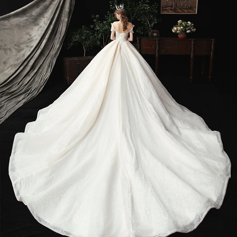 Off-Shoulder Wedding Dress Princess Dream Plus Size Long Tail Wedding Dress  Woman Bridal Gown Ball Wedding Dress Custom Made