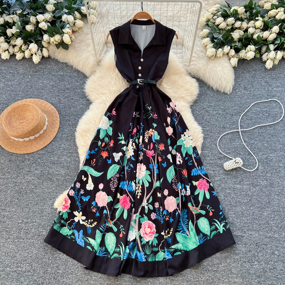 Summer Korean Casual Maxi Dress for Women Sleeveless Empire Dress