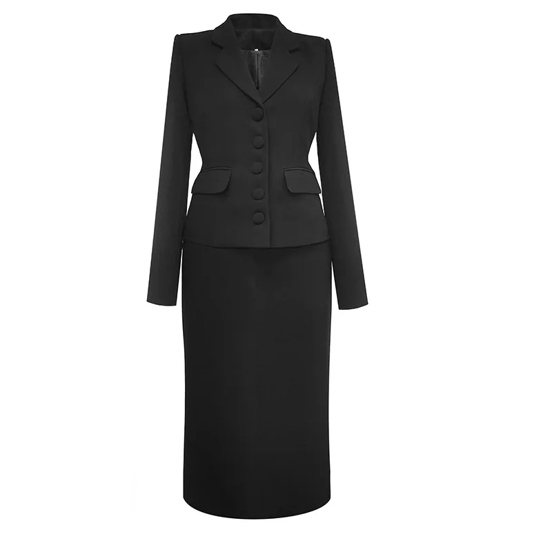 Formal Black Blazers Women Elegant Skirt Suit Ladies Work Wear