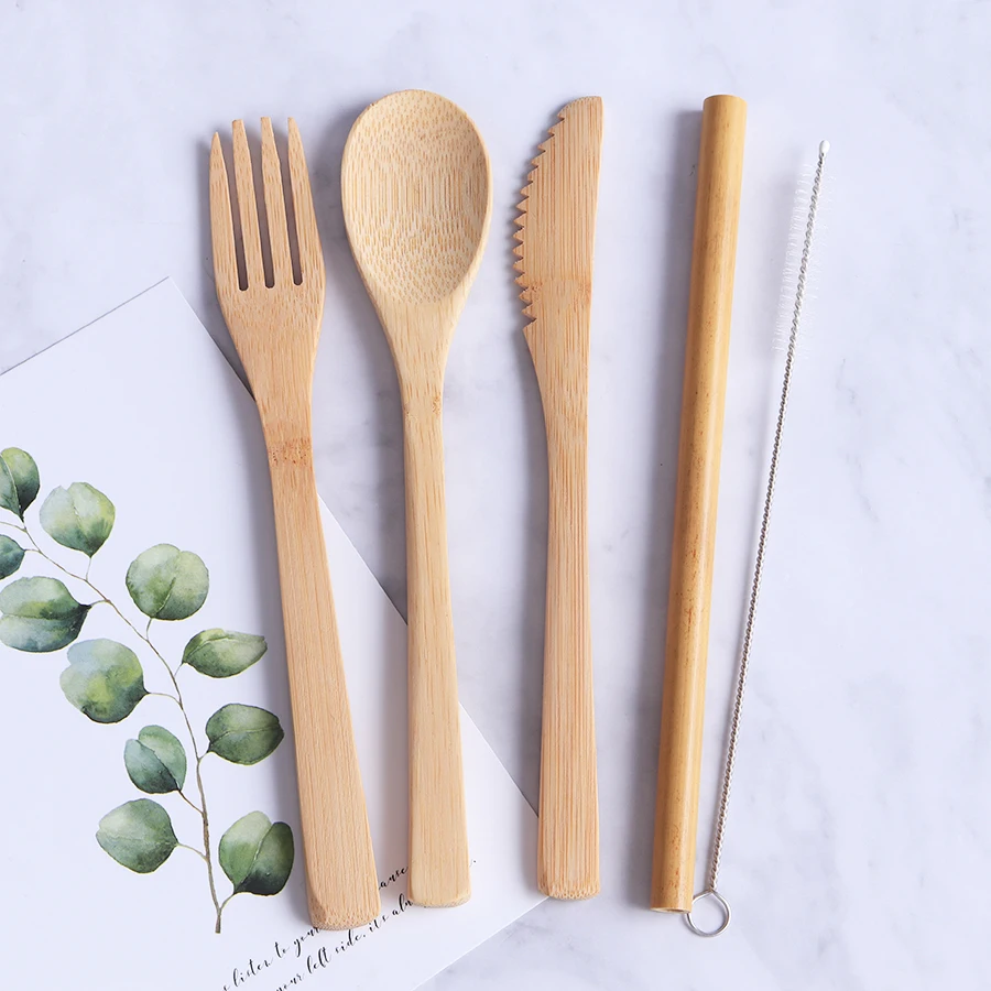 Bamboo Utensils Reusable Cutlery Travel Set Eco-friendly Wooden