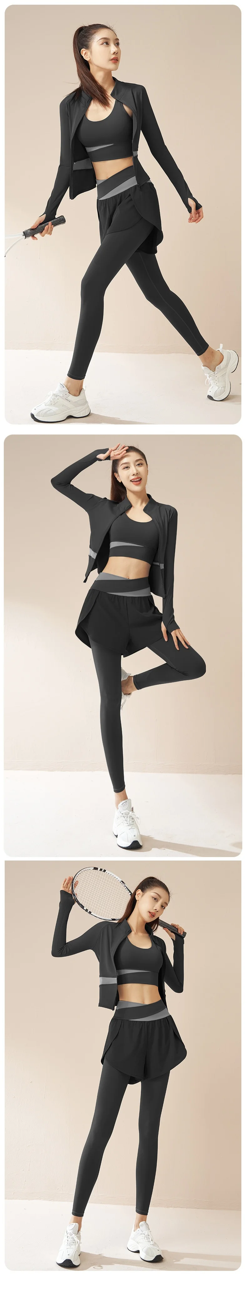 Wholesale Fitness 3 Piece yoga conjuntos Women Gym Yoga Wear Set Workout Seamless Long Sleeve Sports Suit Hoodie Yoga Set supplier