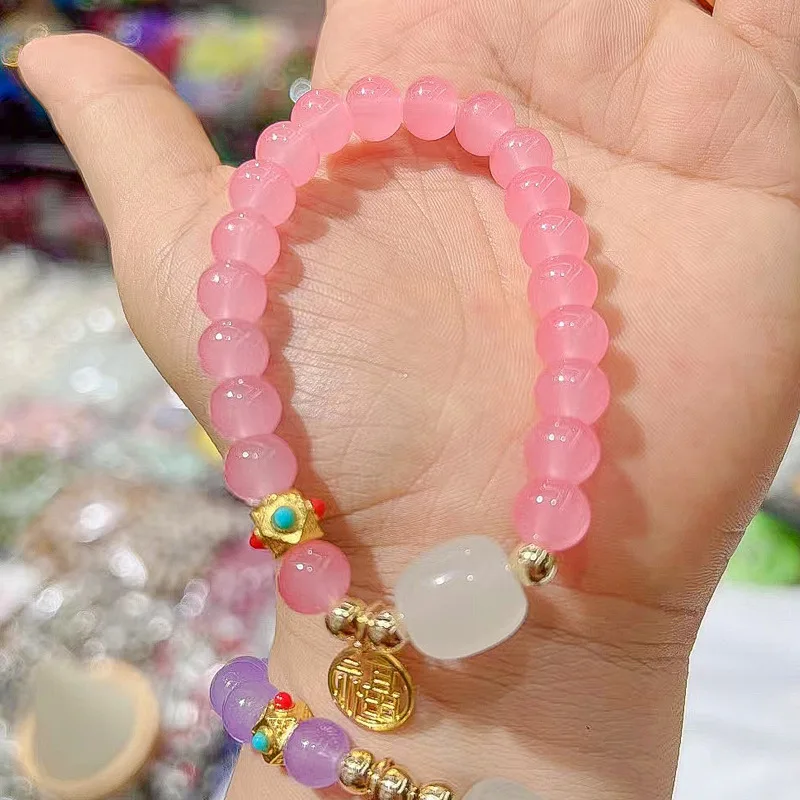 Custom logo Charm Glass Stone Beaded Bracelets Chinese Style Fashion Charm Gemstone Bracelets Premium Souvenir Gifts