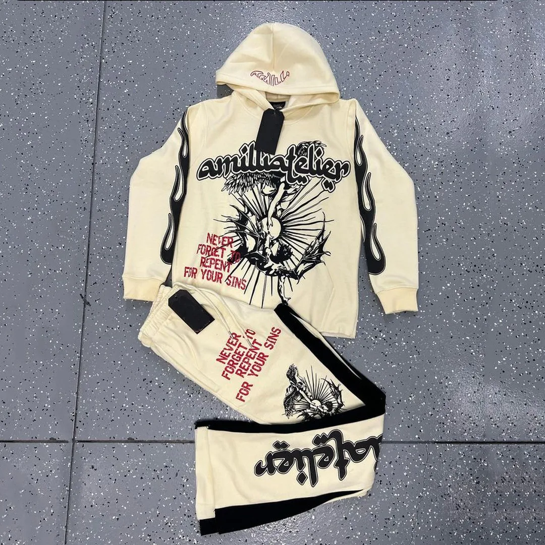 Print Hoodie And Sweat Set