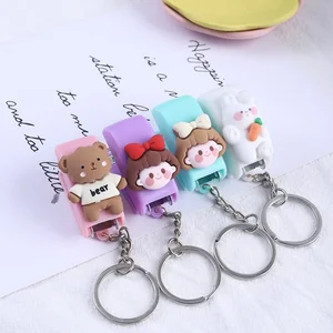 Macaron Color Mini Stapler Keychain Cute Cartoon Student Creative Stapler Convenient Key Ring Pendant Manual Plastic Metal