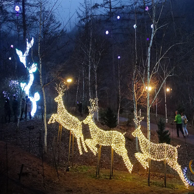 商業グレードの休日動物園ライトフェスティバルのための屋外3Dワイヤーフレームクリスマスライト動物ジャンプトナカイライト| Alibaba.com