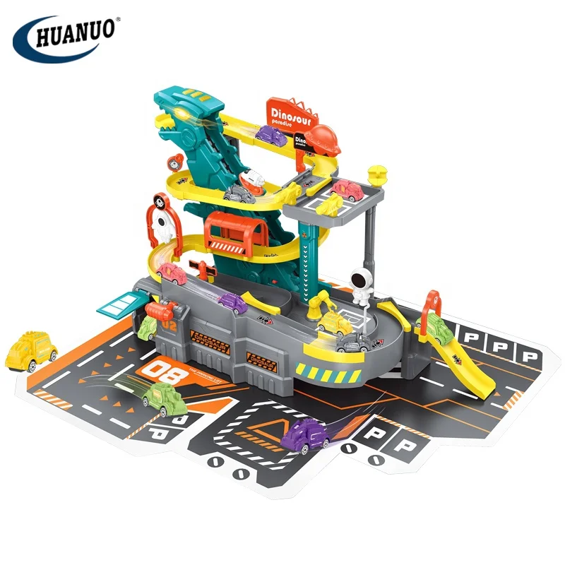 Kids Dinosaur Car Parking Lot Playset 3-Level Track Set With Toy For Boys Girls | US - View #2