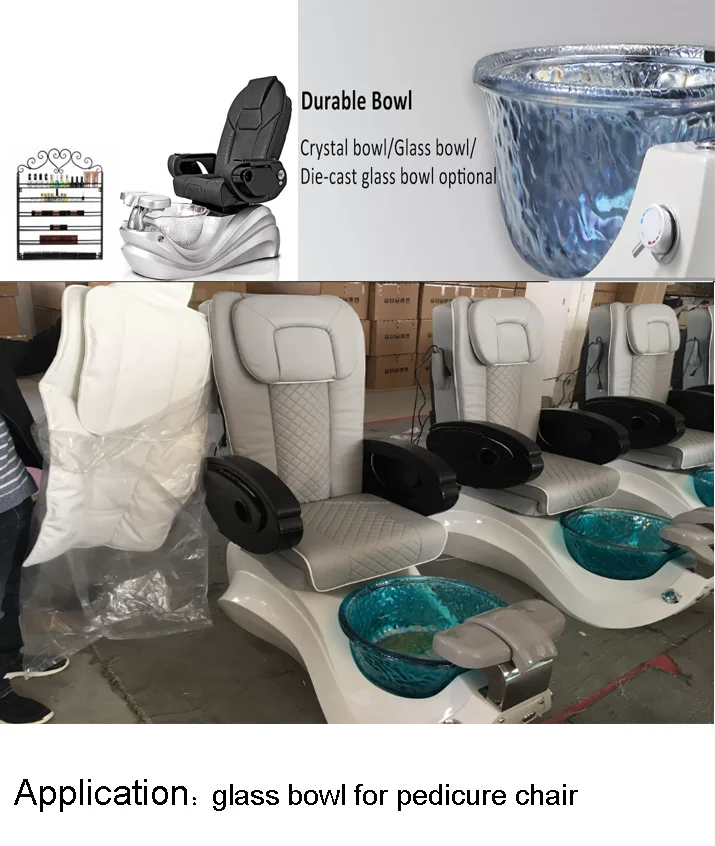 Black color glass basin for foot spa pedicure chair nail salon