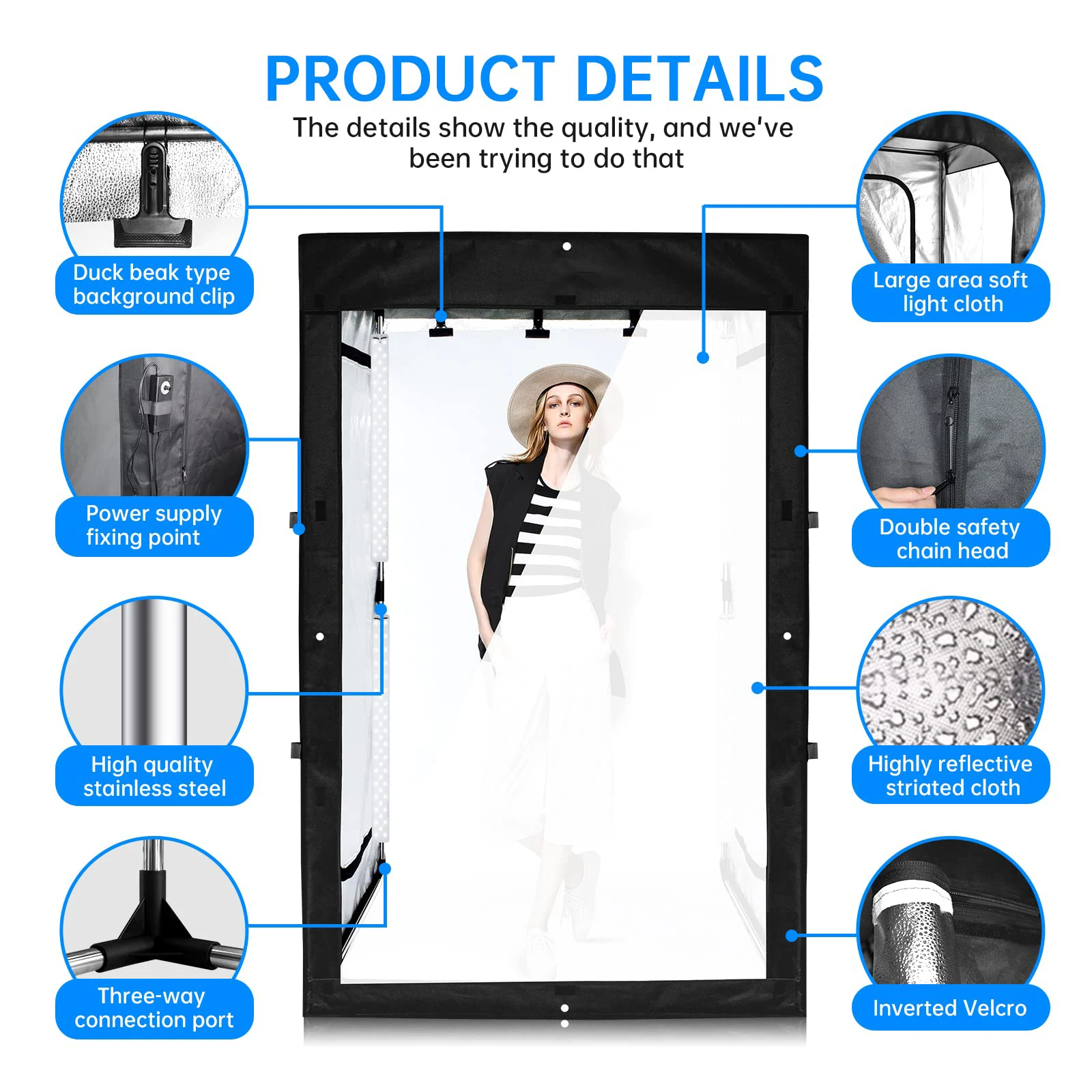 200cm 3 Color Backdrops Photobox Large Studio Light Box 160W Photo Shooting Tent for Photography Portrait Model Clothes