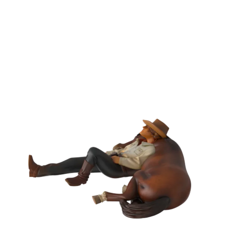 Velesprodaja prilagođene smole figure kauboya koji odmara sa konjem, OEM kineske rukotvorine