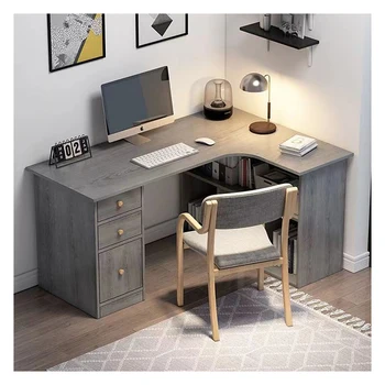 Modern newest modular L shape tables with shelf computer desk for home office I shape corner working study desk