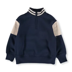 Customizable Dark Blue Half Zipper Boys Hoodie Long Sleeves Kids Clothing Sweatshirt