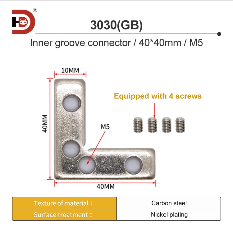 Industrial Aluminum Profile Side Connectors, Internal groove Connectors, Fixing Components 3030 4040, Frame Fixation factory