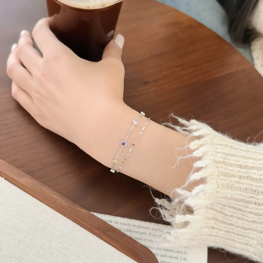 KAKODIY Fashion Design 925 Sterling Silver Double Layer Multi-Layer Color 5A Zirconium Pendant Chain Bracelet Daily Wear Jewelry detail 1