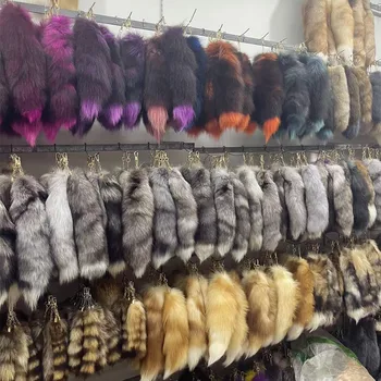 Dierstaart, vossenstaart 15.75 inch Dierstaart Shaggy Faux Fur Tail Realistische vossen Keychain Decoratieve therian staart voor handtas rugzak