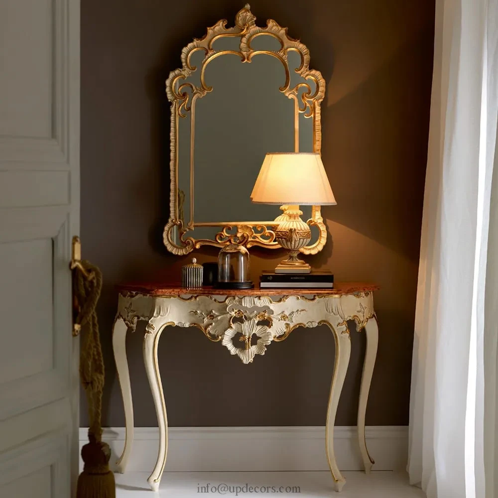 Factory Direct Sell Italian Rustic Design Wall Mirror Console Table Round Mirrors With Light for Bedrooms