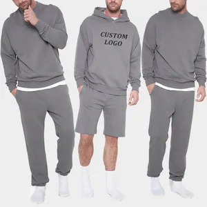 High Quality Solid Color Blank Gray Sports Outfit Activewear Tracksuits Workout Cotton Vintage Sporty Breathable Set for Men