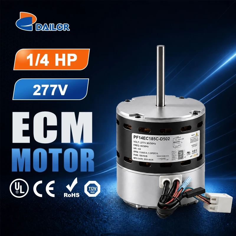 1/4HP 277V 1075RPM Direct Replacement 5 Speed 24VAC Control HVAC Residential Furnace Blower ECM Motor