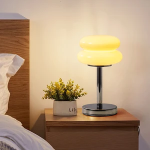 Modern Minimalist Desk Lamp with Hamburger Glass Shades Iron Base LED Lighting for Living Room or Study Bedside Table Lights