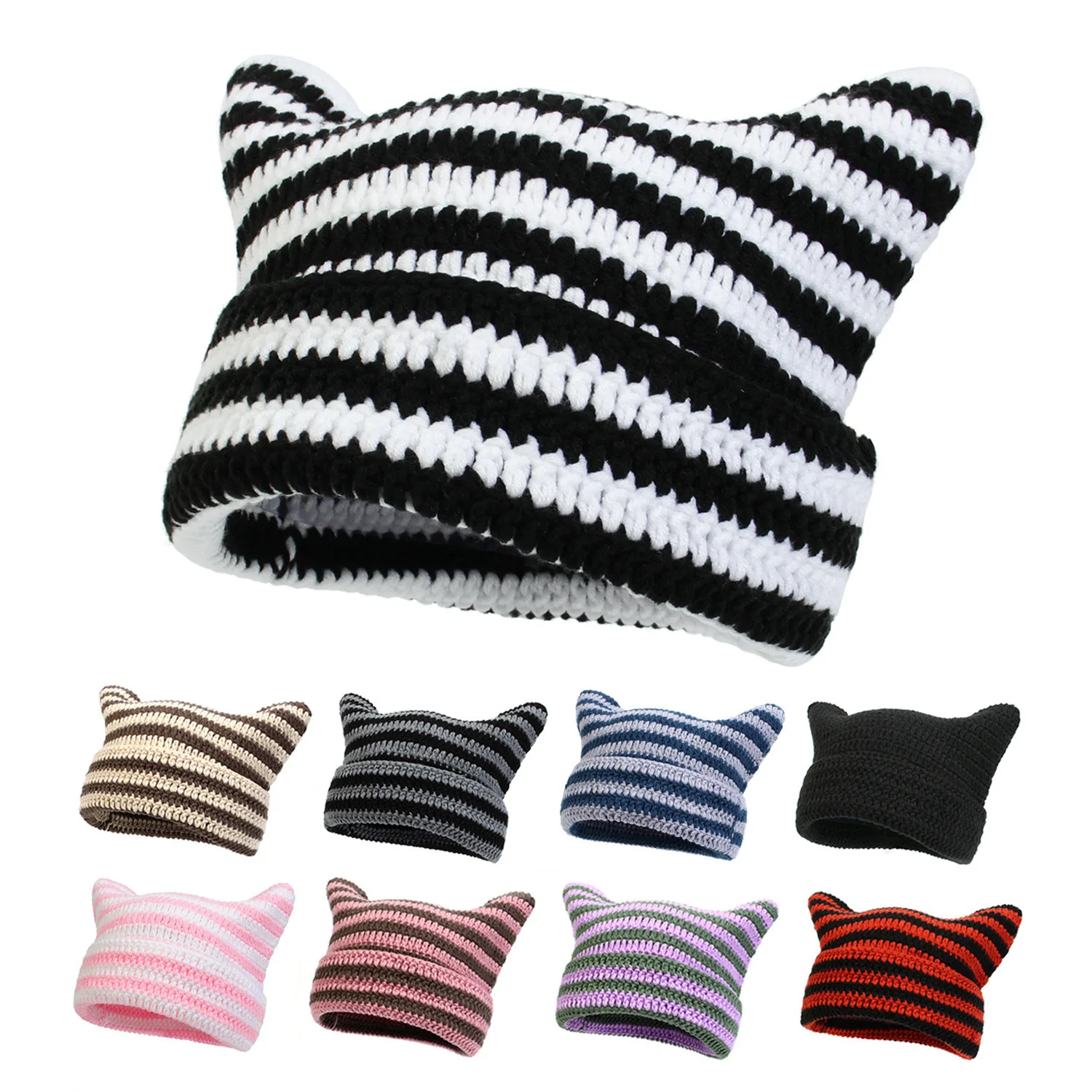 LAD MUSICIAN SHAGGY CAT EAR KNIT CAP 猫耳 Y2K Gothic Knitted Cat Ear Beanie - Fashionable Winter Hat