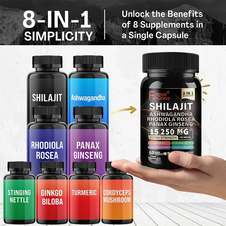 8 In 1 Shilajit Pure Himalayan Energy Booster Ashwagandha Rhodiola - Foto 5