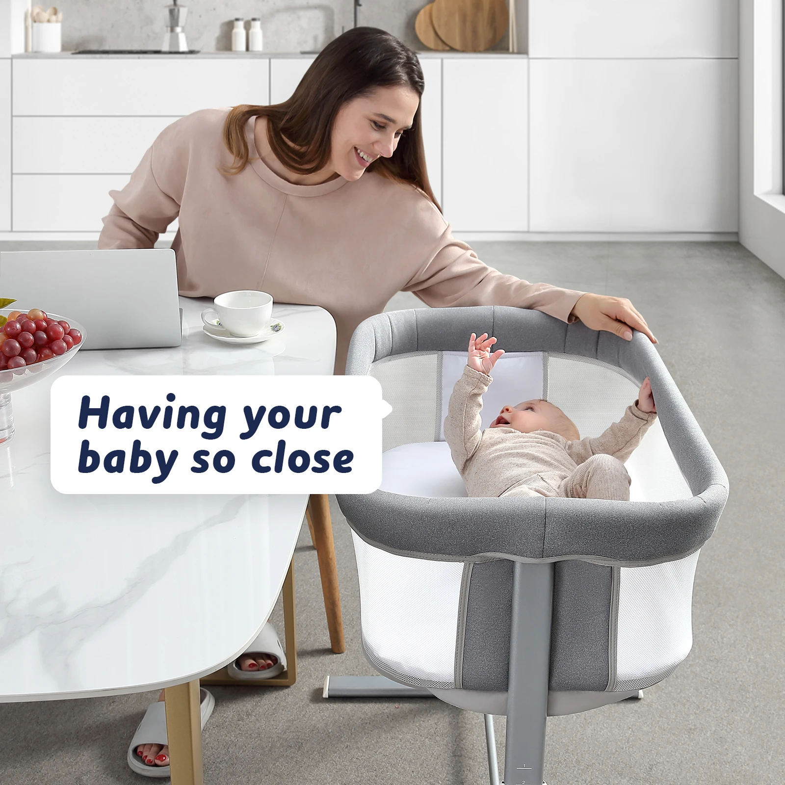 RONBEI Baby Bassinet - Adjustable, Breathable Bedside Sleeper