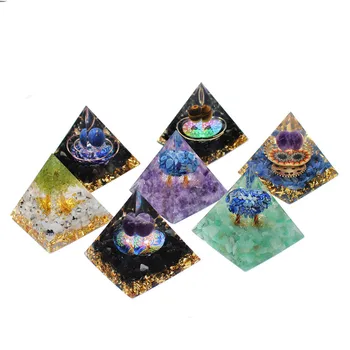 Bulk Wholesale 6cm Natural Crystal With Resin Energy Organite Pyamids 7 Chakra Generator Orgone Pyramid