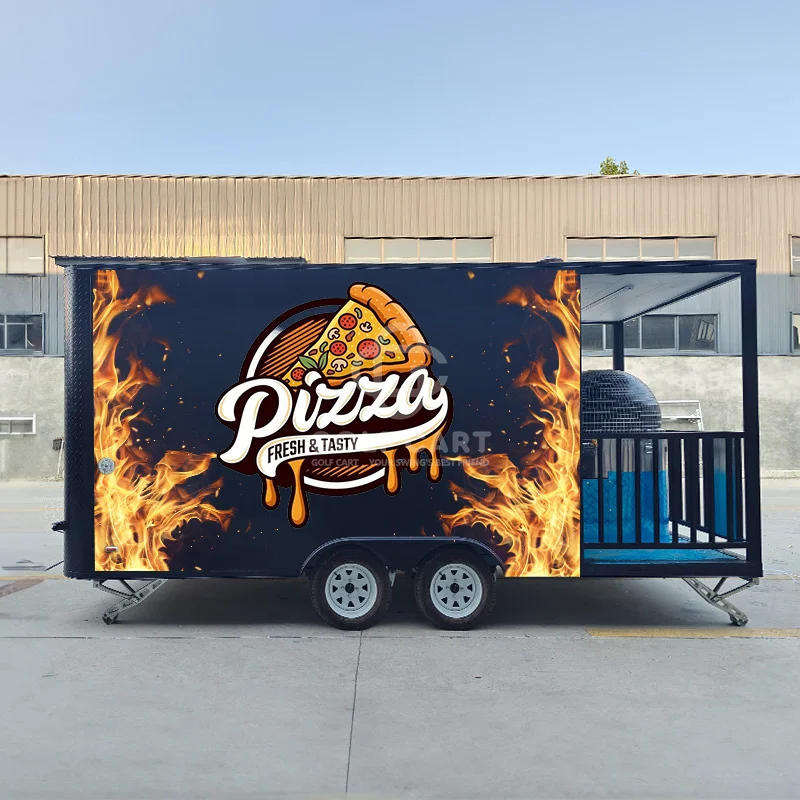 Hot Sale Street Food Cart Pizza Mobile Food Truck Trailer Ice Cream Hot dog BBQ Food Trailer With Porch Fully Equipped For Sale
