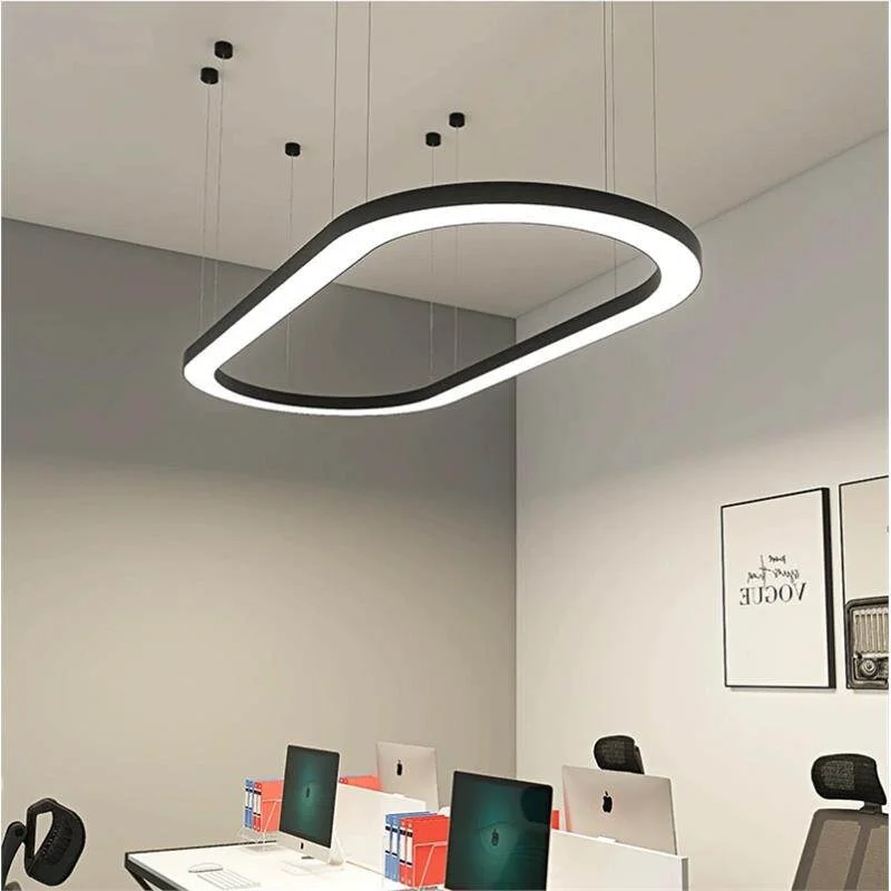 Lampu Kantor Berbentuk Bulat, Persegi Panjang, dan Oval dengan Sumber Cahaya LED; Chandelier Serba-Guna untuk Pusat Permainan Arcade, Gym, dan Kantor