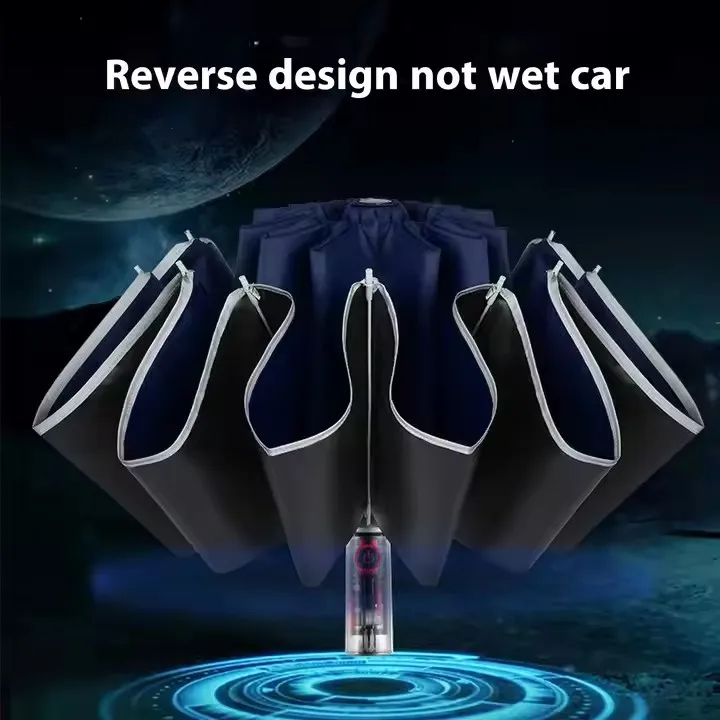 Sunny Mechanical Folding Vinyl Sunshade Reflective Strips Anti-UV Features Three-Folding Pattern Umbrella