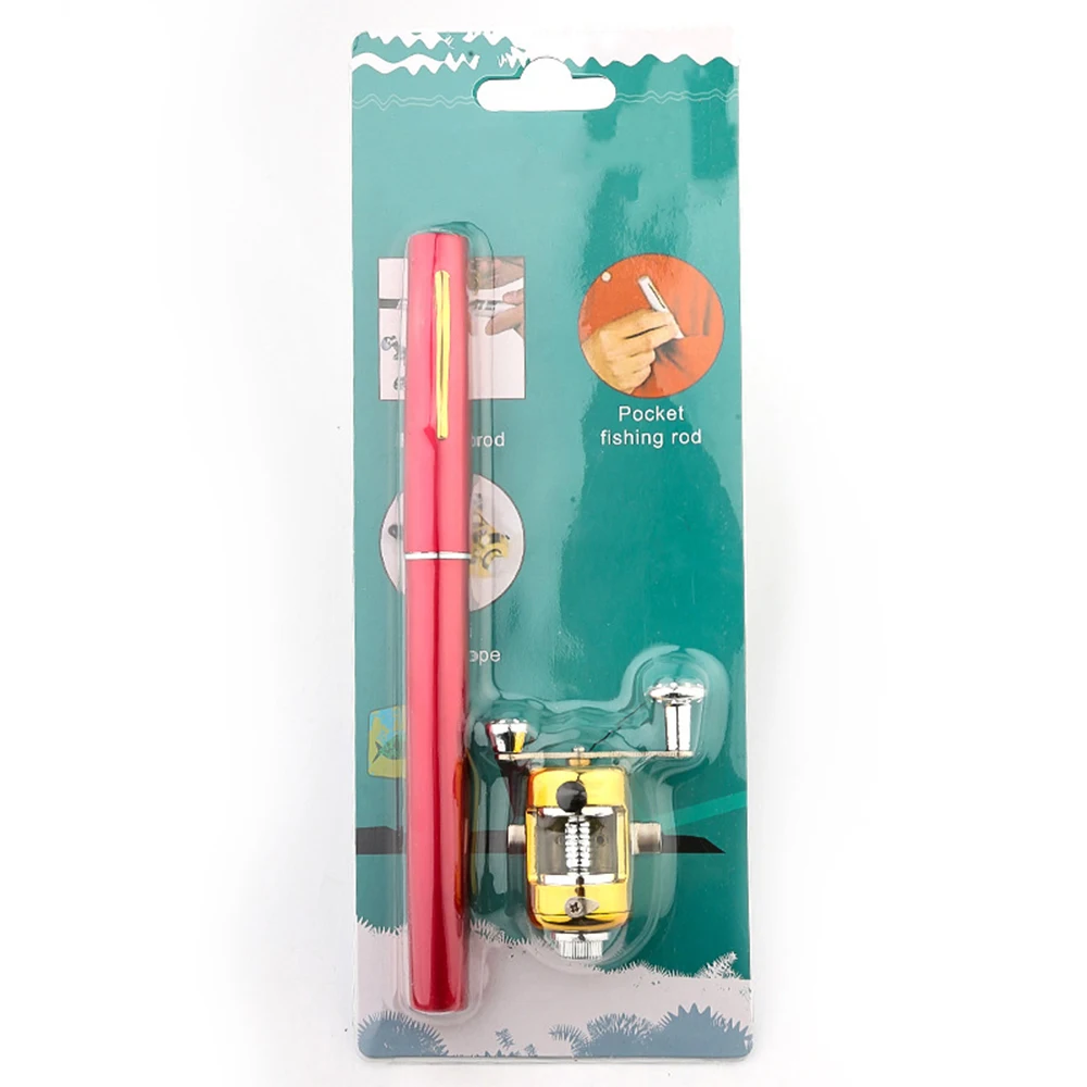 Pocket Hengel met Reel, Draagbare Mini Pen Hengel en Reel Combo's voor Rotsvissen voor Zeevissen voor Riviervissen(blauw