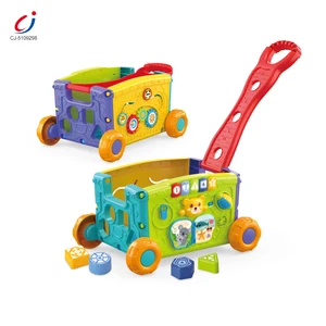 Chengji Children Plastic Toy Cart Cartoon Lighting Multifeature Learning Stand Toy Push Cart Baby Walker with Music Piano Key