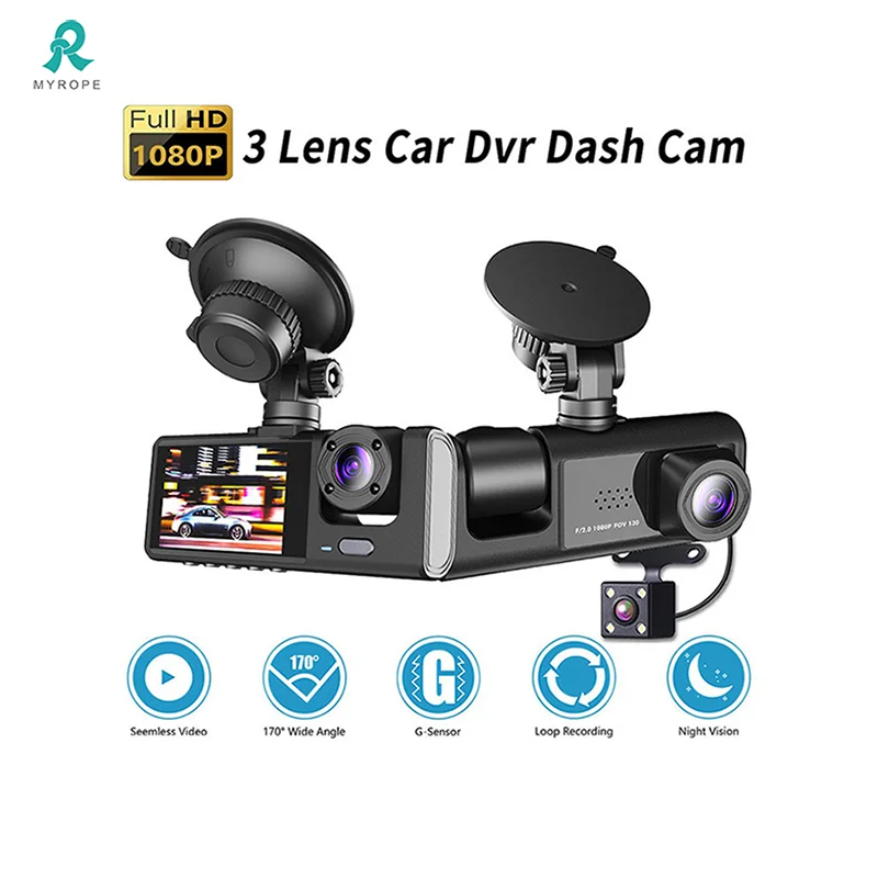 Dash Cam 1080P Full HD With Front & Rear Cameras - 170° Wide Angle, Night Vision, Loop Recording, Parking Monitor Car Camera