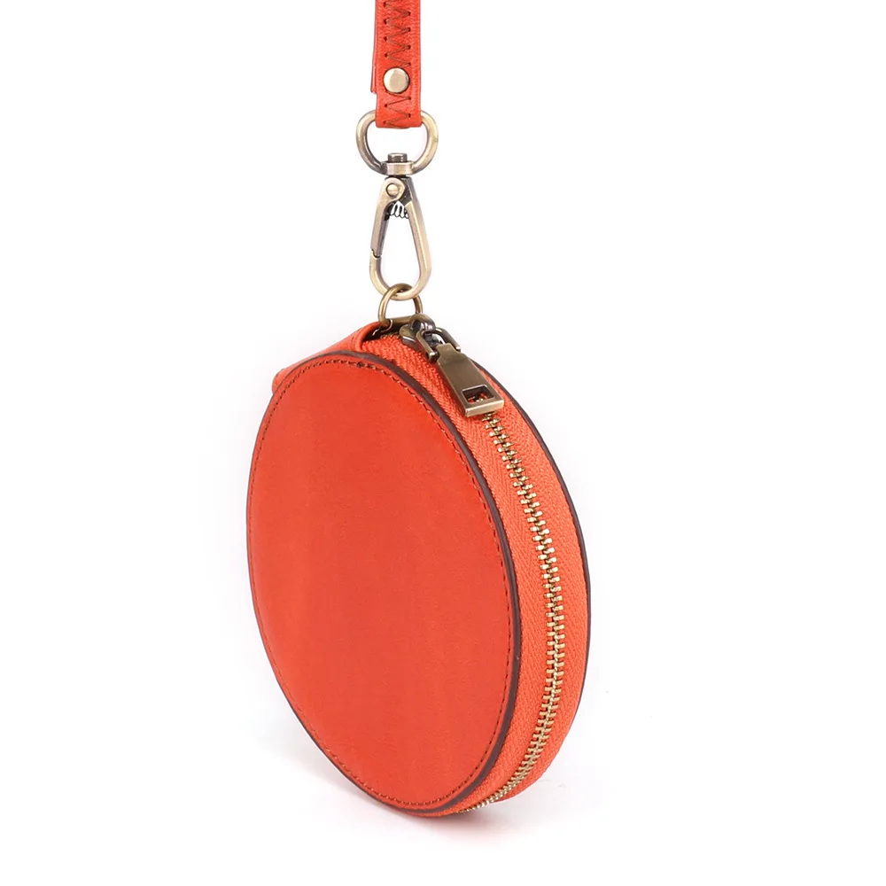 Cowhide Leather Women Zipper Cute Coin Purse Custom Round Genuine