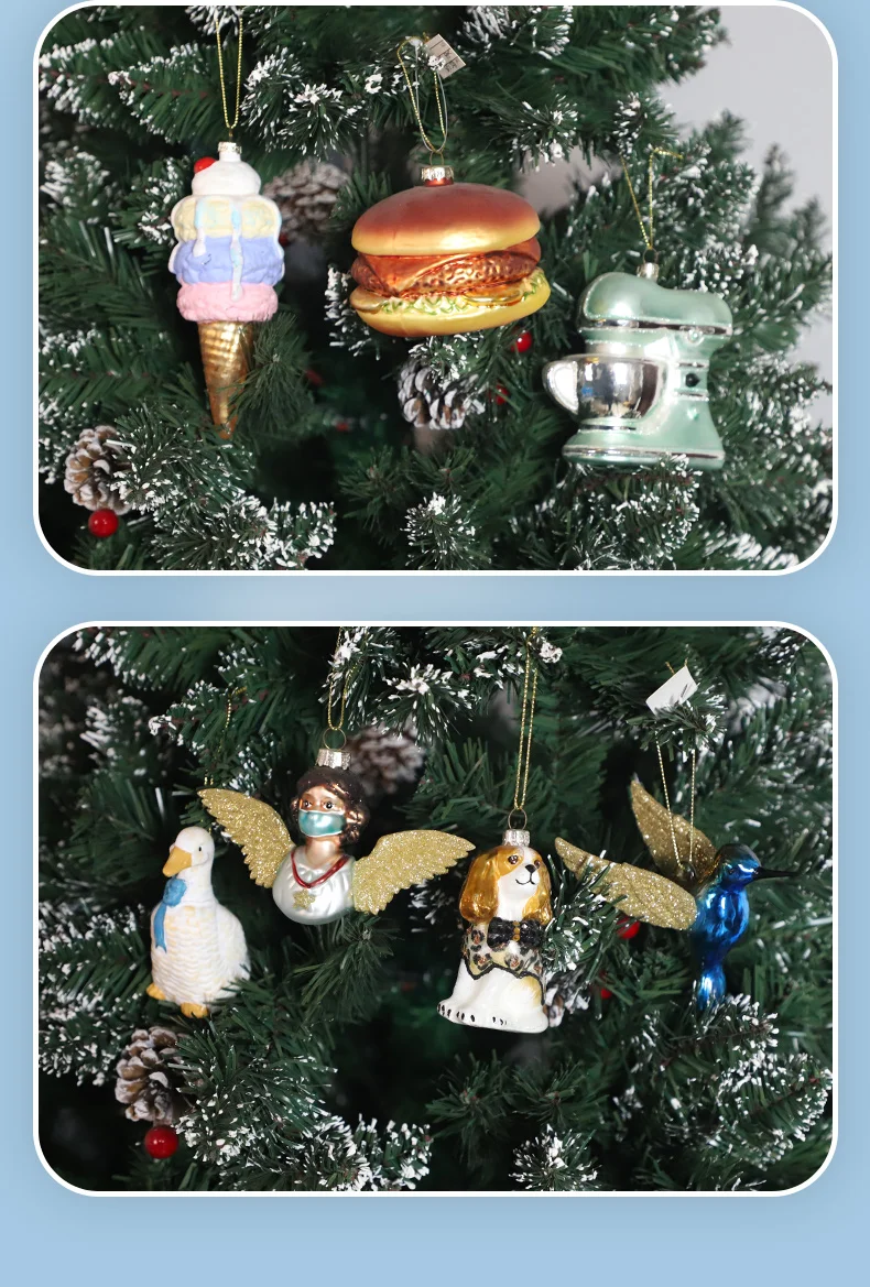 Custom shape Christmas baubles hand painted blown glass fried chicken leg fast food christmas ornament for Xmas tree decoration manufacture