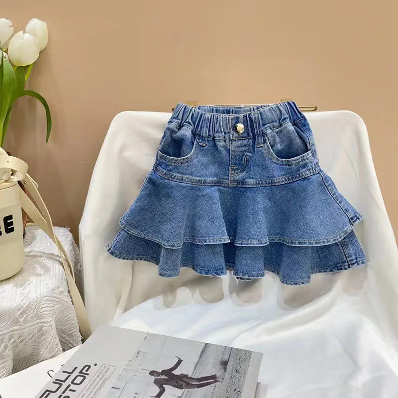 Wholesale Summer Little Girl's Denim Skirts Mini Flared