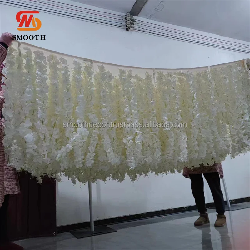 SMOOTH Events Banquet Hall Backdrop Ceiling Decoration Flower Fabric Back Drooping Wisteria Flower for Wedding