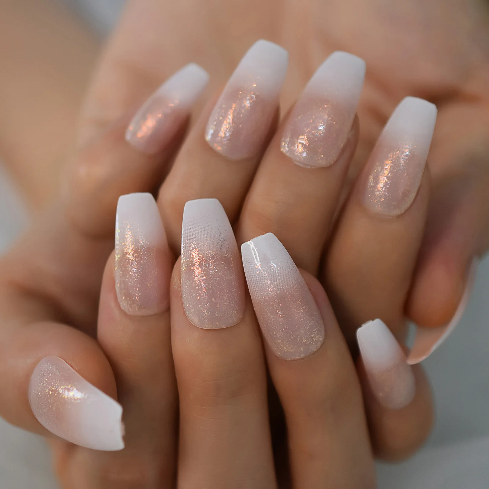 24 Künstliche Nägel Zum Aufkleben – Mit Glitzer, Ballerina-Form & Kristallen | Inkl. Kleber & Feile