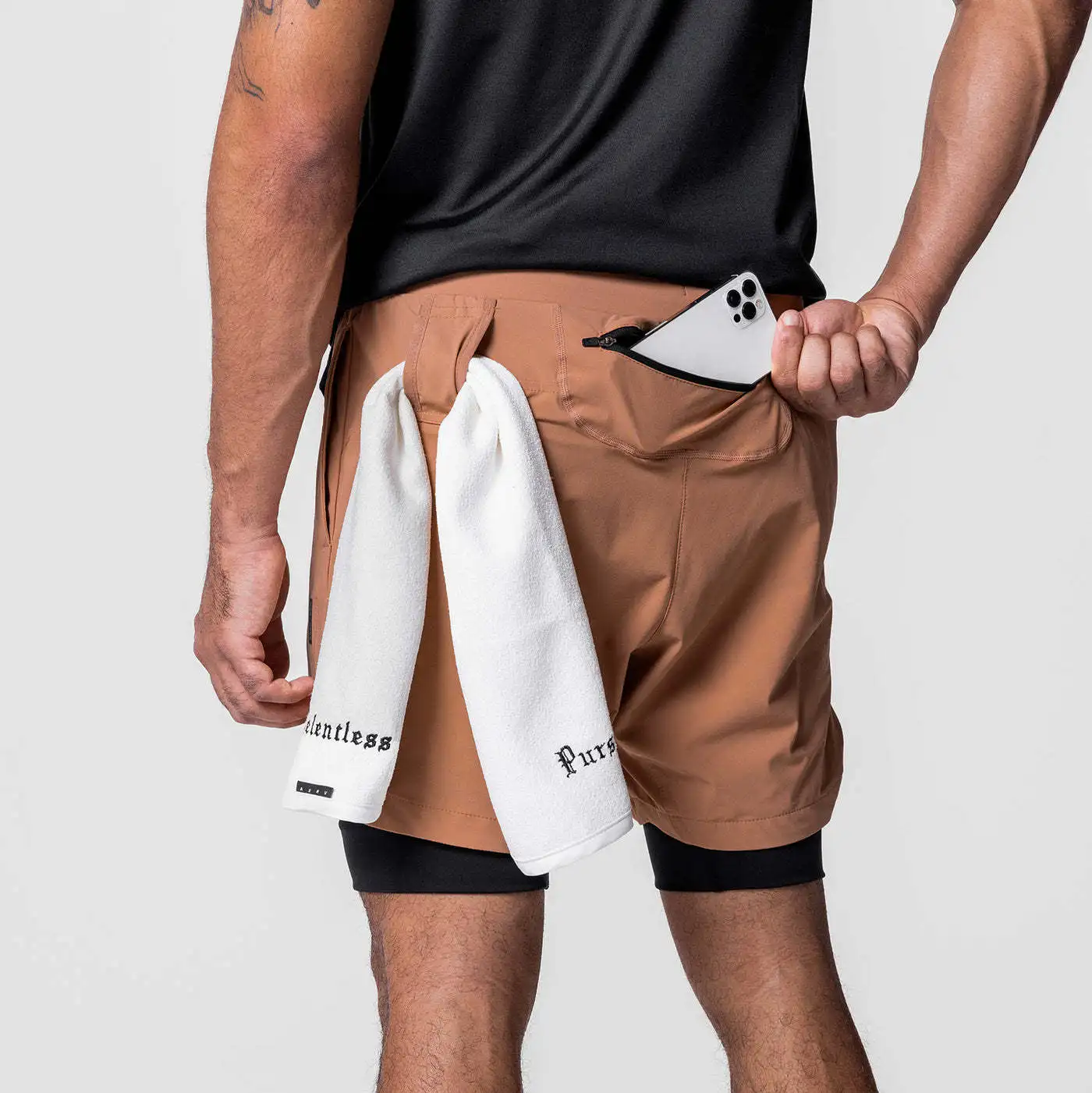 2-in-1-Lauf-Workout-Shorts für Herren in Übergröße, Fitnessstudio-Laufsport-Shorts mit Handtuchschlaufe, Fiess-Shorts mit Handytasche574_voghion.com