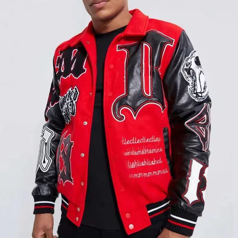Manufacturers Custom Clothes Hip Hop Patch Applique Embroidery Leather Chenille Bomber Jacket for Men gallery 3