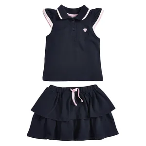 Customization Sleeveless Polo Shirt Skirt Sets Summer Girl Skirt Clothing Sets Knitted Kids Clothing Sets