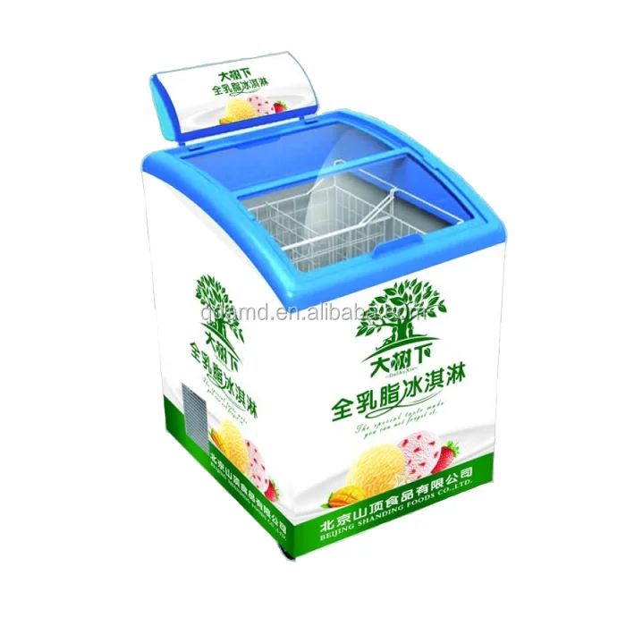Small Glass Top Ice Cream Display Chest Freezer with Canopy Light Box