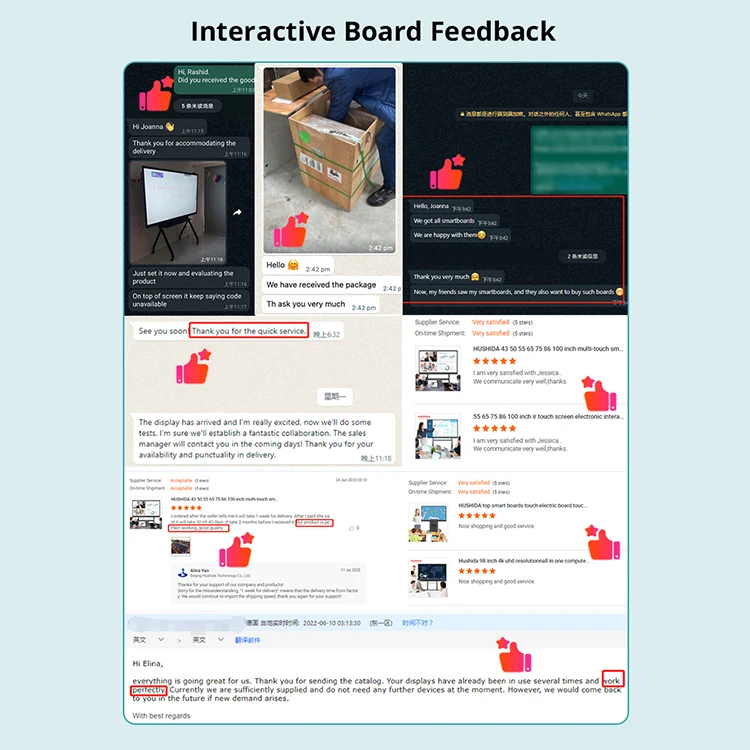 HUSHIDA 55 Inch Dual System White Board Interactive Flat Panel Smart Board for School Infrared 10 Points Touch Screen Whiteboard