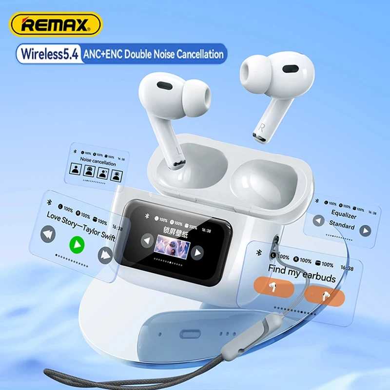 Remax Touch Control Wireless Earphones Bluetooth 5.4 TWS Earbuds Noise Canceling Reduction With Screen HiFi Music ENC Stereo