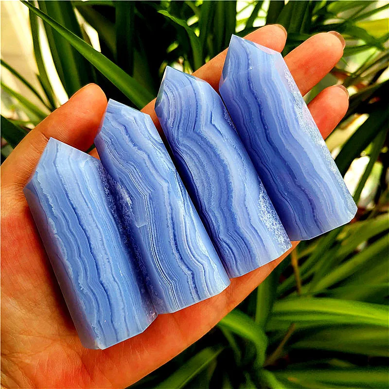 Natural Blue Lace Agate Healing Crystal Polished Blue Lace Agate Crystal Tower Crystal Wand Blue Lace Agate Point Blue Lace Agate