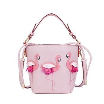 Ladies Vintage Leather Flamingo Handbag Single Shoulder Bags Embossing Custom Bucket Bag
