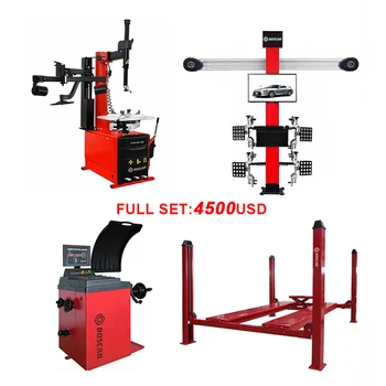 Full Set 4 Post Hydraulic Car Lift & Four Wheel Aligner &  Fully Automatic Tire Changer  Wheel Balancer for Car Workshop